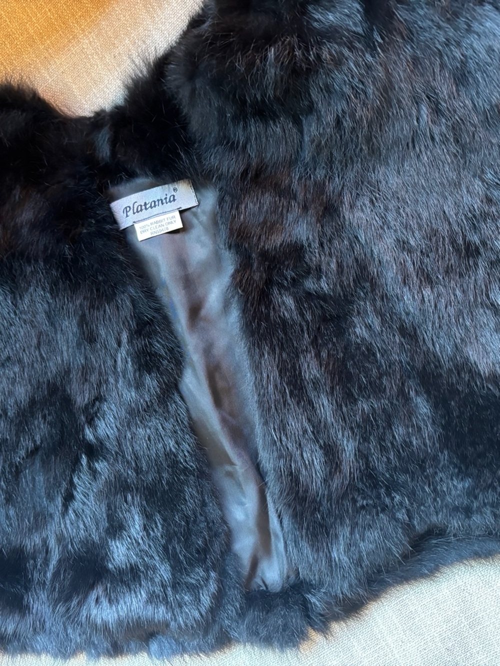 Platonia Black 100% Rabbit Fur Cropped Vest Bolero Satin Lined